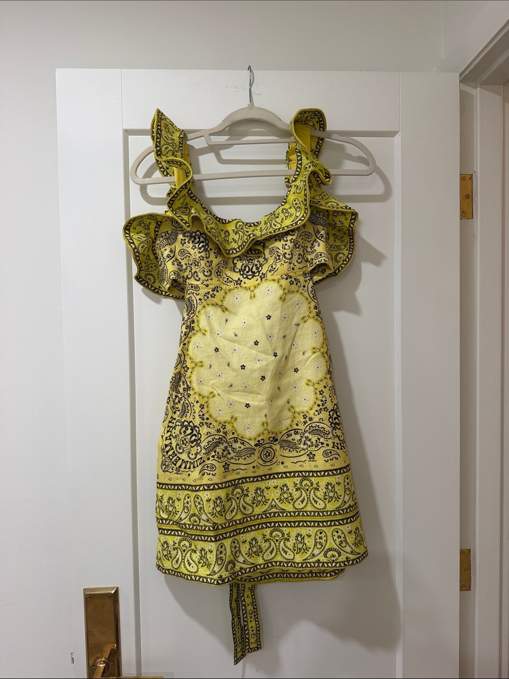 Zimmermann Yellow Paisley Ruffle-Trim Mini Dress